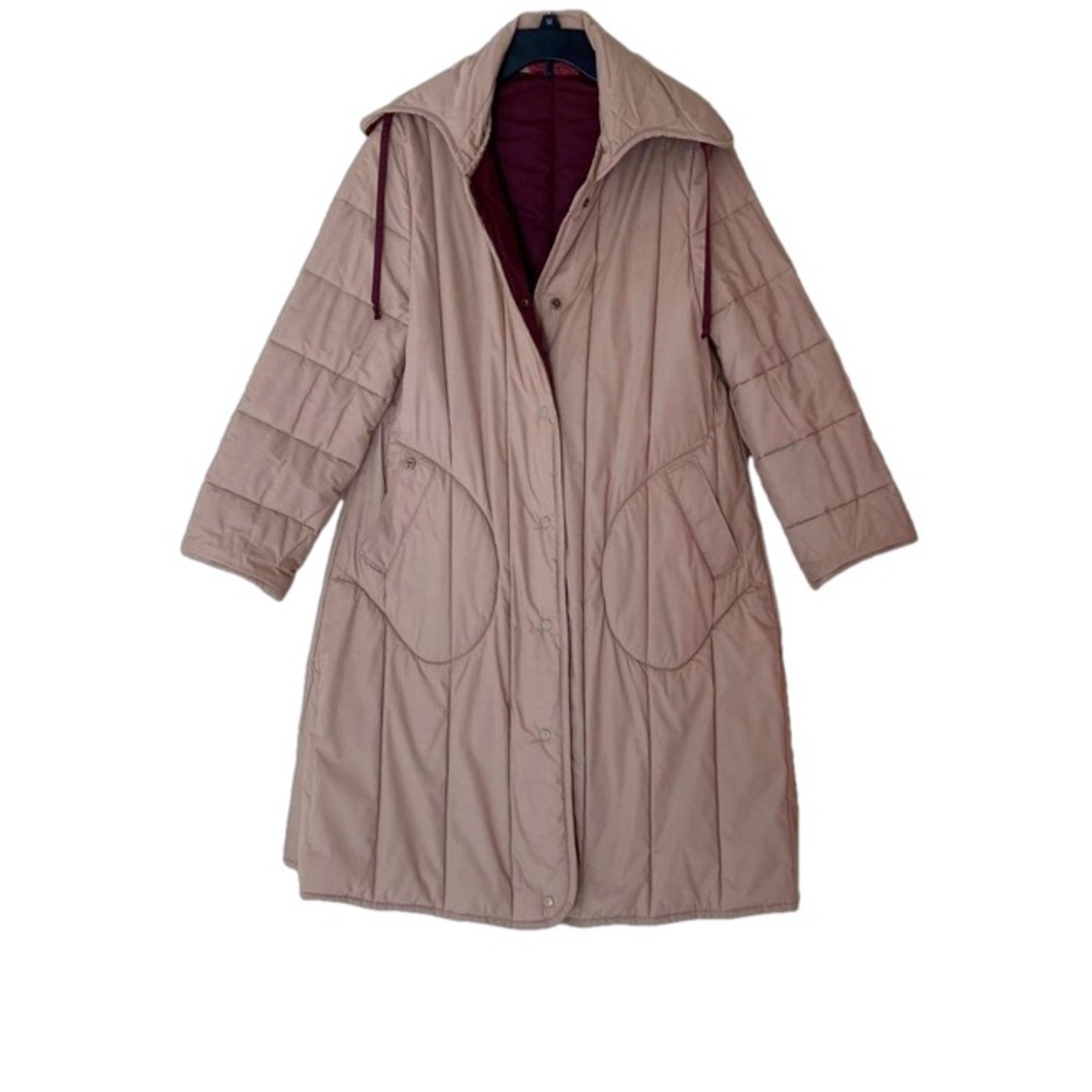 Vintage Etienne Aigner Reversible Puffer Coat Burgundy Tan Size 8 - Picture 2 of 10